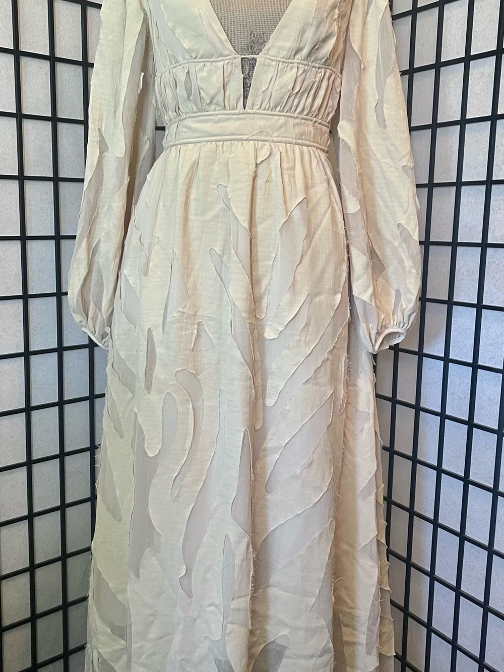 Jonathan Simkhai Cream Long-Sleeve Textured V‑Neck Maxi Dress